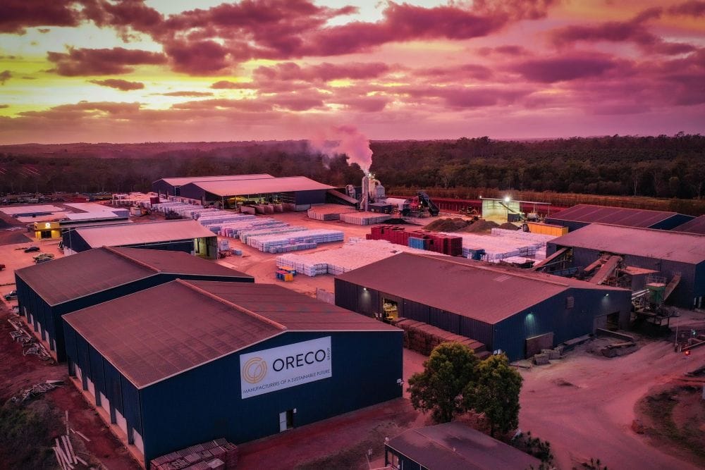 Terrein van Oreco Group in Australië, waar suikerrietrestmateriaal wordt verwerkt tot bodembedekker.